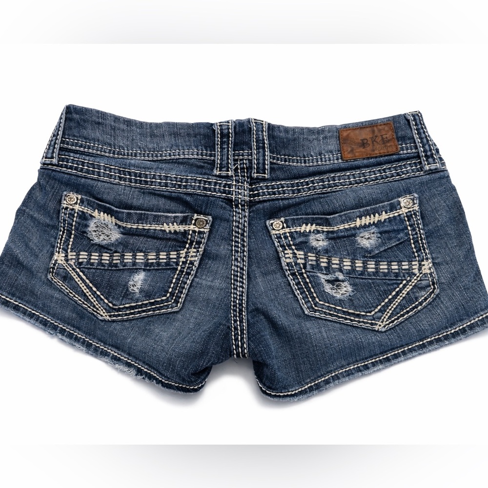 BKE Sabrina Y2K Distressed Denim Shorts Size 28 | Thick Stitch | Low Rise - Picture 2 of 5